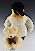 Two Teddy bears Steiff Bobby and Merrythought penguin, 48cm tall.
