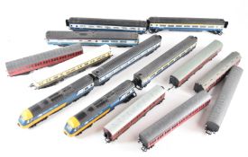 Fourteen 00 gauge model railway coaches and Intercity 125 power cars including autocoach and Mk3