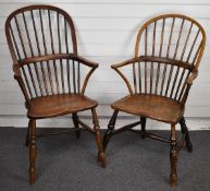 Near pair of antique Windsor armchairs with elm seats