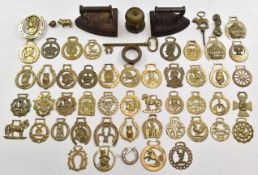 Brassware to include Indian bowl supported on elephants, 19thC and later horse brasses, Stroud