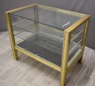 Aluminium framed shop display counter or display cabinet with two internal glass shelves, 107.5 x 67