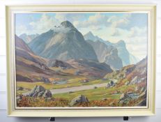 William Russell M.A. oil on board Scottish Highland landscape, signed lower left and with label