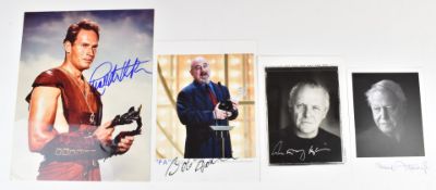 Four celebrity autographed photographs signed by Charlton Heston, Anthony Hopkins, Bob Hoskins and
