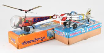 Two tinplate aircraft comprising Alasya Helicopter (Turkey) and Douglas A-1 Air Fighter, ASC (