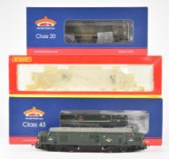 Three Hornby and Bachmann 00 gauge model railway locomotives comprising Bachmann Class 43 Warship