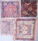 Four handwoven bag faces / rugs, largest 77 x 78cm