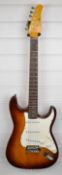 Gould Stratocaster shape electric guitar with sunburst finish and twenty one fret fretboard, with
