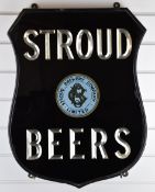 Stroud Brewery Company Limited 'Stroud Beers' shield shaped glazed advertising sign with carved