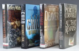Four autographed crime novels signed by authors Lee Child, Patricia D. Cornwell and Jeffery