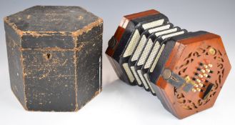 A late 19thC Silber & Fleming squeeze box, English system push and pull, wooden fretwork, forty