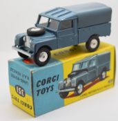 Corgi Toys diecast model Land-Rover R.A.F. Vehicle with blue body, bed cover and silver hubs, 351,