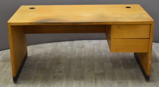 Gordon Russell of Broadway light oak desk with two drawers below, W156 x  D80 x H74cm