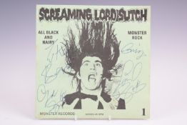 Screaming Lord Sutch -  All Black and Hairy (MONSTER 1). Record and cover apear VG, signed on