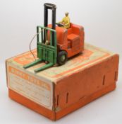 Dinky Toys diecast model Coventry Climax Fork Lift Truck with orange body, black boom and green