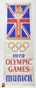 1972 Munich Olympics British team poster or banner on acetate or similar, 46 x 137cm, together