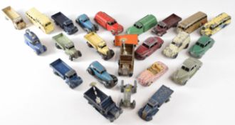 Twenty four Dinky Toys diecast model cars including Rover 75, Observation Coach, Morris Oxford,