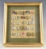 Twenty five vintage enamel and other badges, including military interest figures, Edward VII,