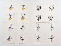 Five Warner Bros Looney Tunes character model sheets or similar comprising designs for Daffy Duck,