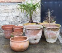 Fourteen various terracotta plant pots, largest height 53cm
