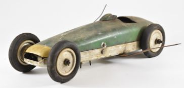 Vintage glow engine powered model pylon racing car in the style of a 1930s single seat racing car,