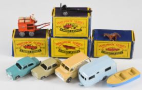 Six Matchbox Series diecast model vehicles comprising numbers 7, 23, 29, 30, 45 and 48, four in