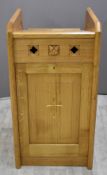 Arts & Crafts style light oak lectern with carved decoration and cabinet to back, H116 x W62 x