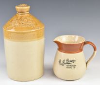 W J Smith Wotton under Edge advertising flagon and a B J Bown, Stroud jug, tallest 26cm