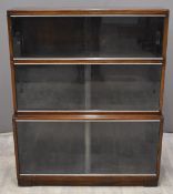Minty retro three tier bookcase with sliding glass doors, W89 x D30 x H108cm