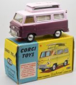 Corgi Toys diecast model Ford Thames Airborne Caravan with two tone maroon and lilac body, cream