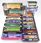 A collection of diecast model buses, lorries and trams by Corgi, The Original Omnibus Company and