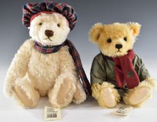 Two Steiff Teddy bears comprising Winter with white mohair, growler and tartan hat and scarf and