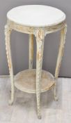 French shabby chic table with bergère undershelf, diameter 43 x height 75cm