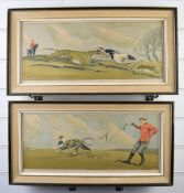 Edward Frank Gillett (1874-1927) pair of signed hare coursing prints, 20 x 47cm, in part gilt