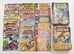 Seventy five Super Spiderman comics together with thirty five Star Wars Weekly both by Marvel Comics