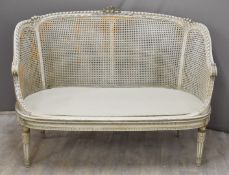 Bergère two seater sofa with shabby chic painted finish, length 125cm