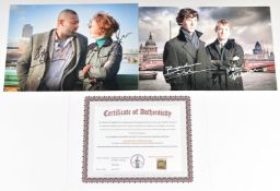 Two 30 x 21cm signed photographs comprising TV series 'Luther' autographed by Idris Elba and Ruth