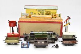 Hornby 0 gauge electric model railway or train set comprising GWR 4-4-2 tank locomotive, five