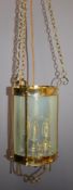 19th or early 20thC Vaseline glass brass hall lantern, height of lamp only 34cm