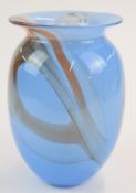 Anthony Stern glass vase with burnt orange decoration on pale blue ground signed 'Anthony Stern'