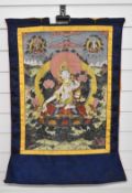 Tibetan 19th / 20thC scroll picture on silk depicting a deity, 57 x 39cm