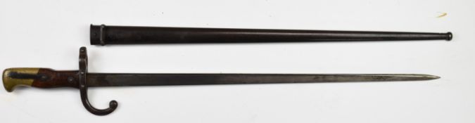 French 1874 Gras bayonet with manufacture date 1877 to 52cm T form blade, with scabbard. PLEASE NOTE