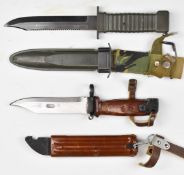 AK47 assault rifle bayonet with 14cm blade, together with a similar example with 17cm saw back blade