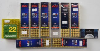 Eight-hundred-and-eighty-five .22 rifle cartridges comprising CCI, Remington and Federal, all in