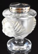 Lalique Tete De Lion frosted and clear glass table lighter, signed to base 'Lalique France', 11.