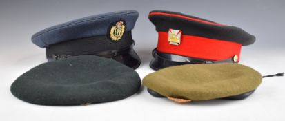 Four military hats, Grenadier Guards beret, Rifles green beret, royal Gloucestershire, Berkshire and