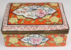 French porcelain casket with hinged lid and ormolu mounts, W16 x D13.5 x H7cm