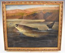 A. Roland Knight (1879-1921) oil on paper study of a fish surfacing with further jumping fish