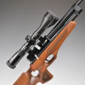 Brocock E10 .22 PCP air rifle with chequered thumb-hole grip, raised cheek-piece, multi-shot