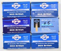One-hundred-and-five .303 PPU rifle cartridges, all in original boxes. PLEASE NOTE THAT A VALID