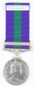 British Army Elizabeth II General Service Medal with clasp for Malaya, named to 14187303 Trp R F